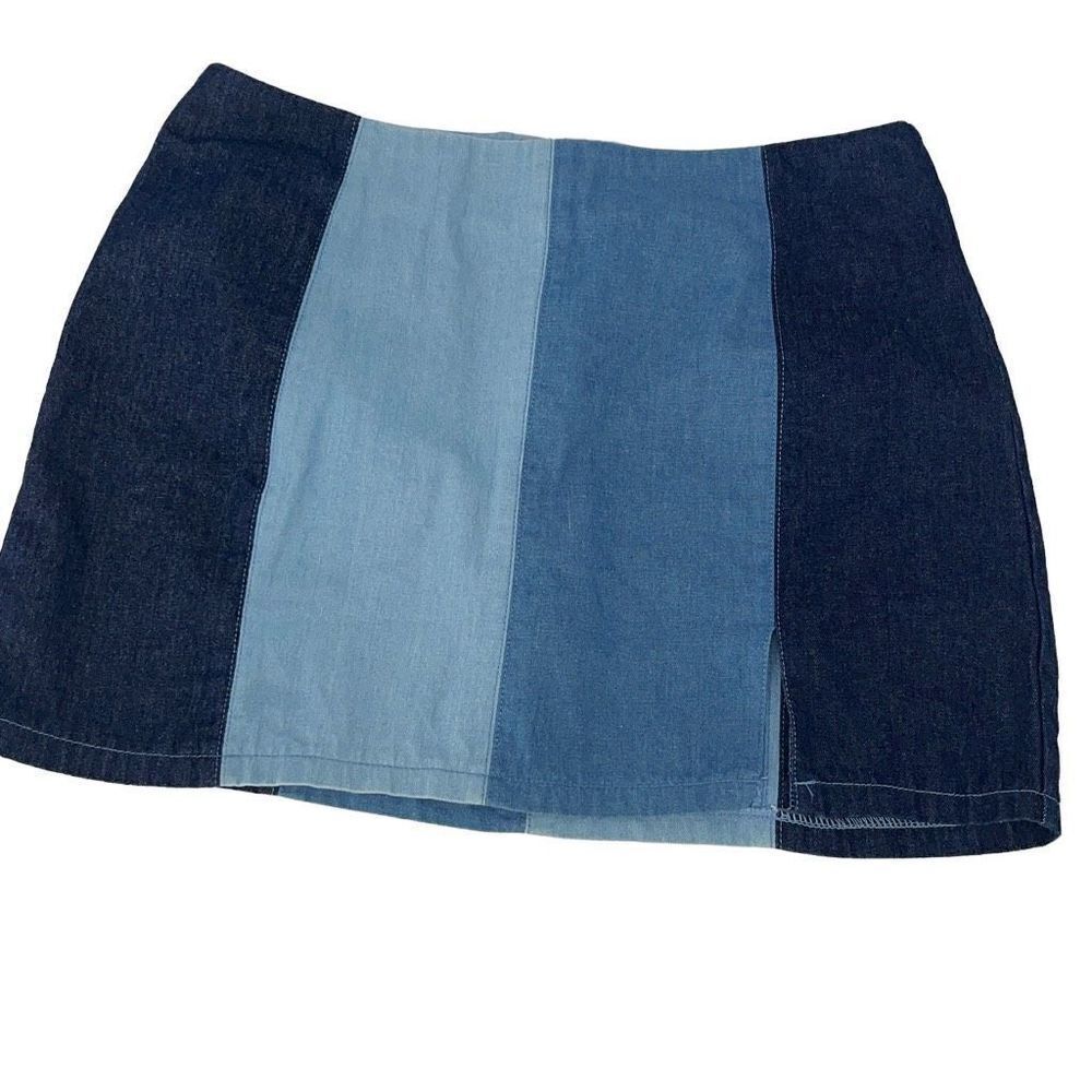 Le Lis Womens Straight Jean Skirt Denim Mini Color Block Cotton Blue Size Medium